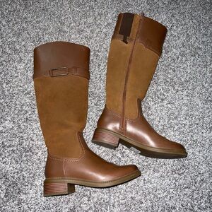 Clarks Women's Tall Brown Leather & Suede Riding Boots